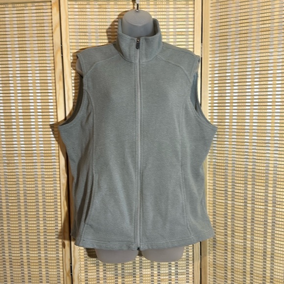 Land's End Gray Polartec Fleece Zip Front Vest Vintage 1990s Y2K XL/18 - Picture 1 of 16